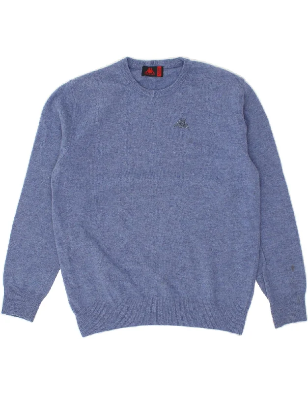 men's patterned sweaters -KAPPA Boys Crew Neck Jumper Sweater 11-12 Years XL Blue Lambswool