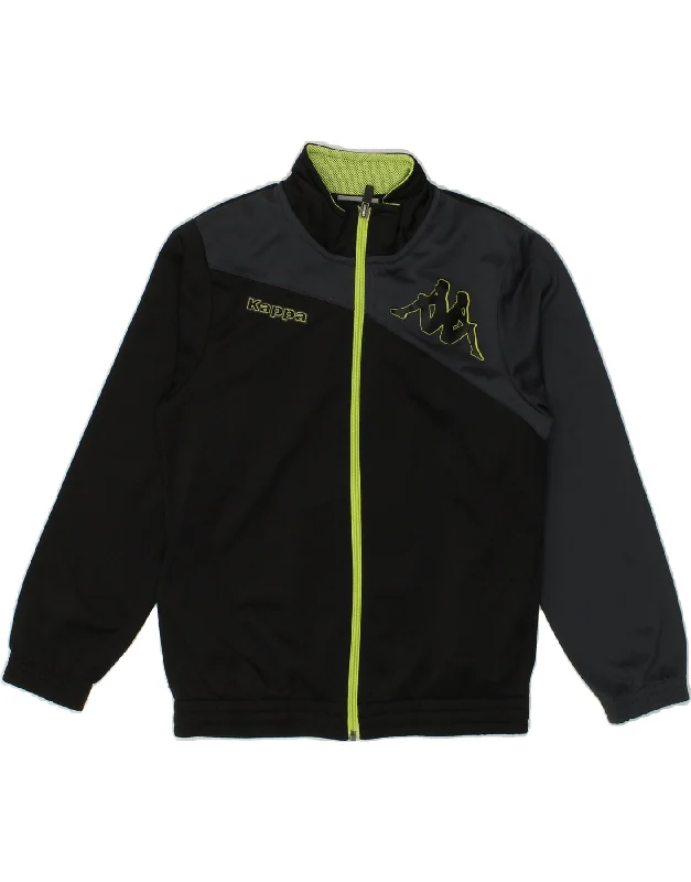 men's sports jackets -KAPPA Boys Graphic Tracksuit Top Jacket 9-10 Years Black Polyester