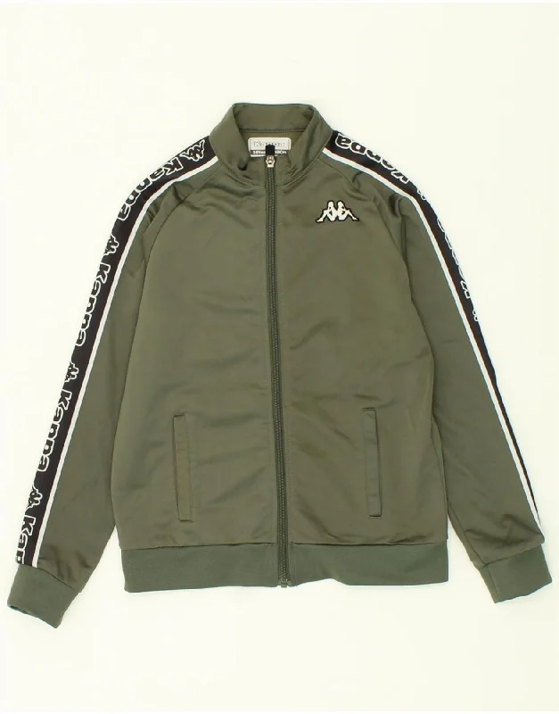 men's wool jackets -KAPPA Boys Graphic Tracksuit Top Jacket 9-10 Years Khaki Polyester