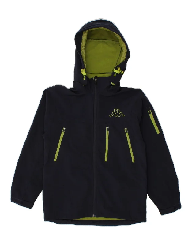 men's full zip jackets -KAPPA Boys Hooded Rain Jacket 11-12 Years Navy Blue Polyamide