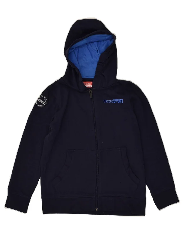 men's designer sweaters -KAPPA Boys Zip Hoodie Sweater 9-10 Years Navy Blue