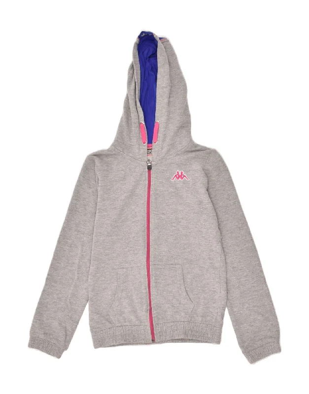 men's everyday sweaters -KAPPA Girls Graphic Zip Hoodie Sweater 13-14 Years Grey Cotton