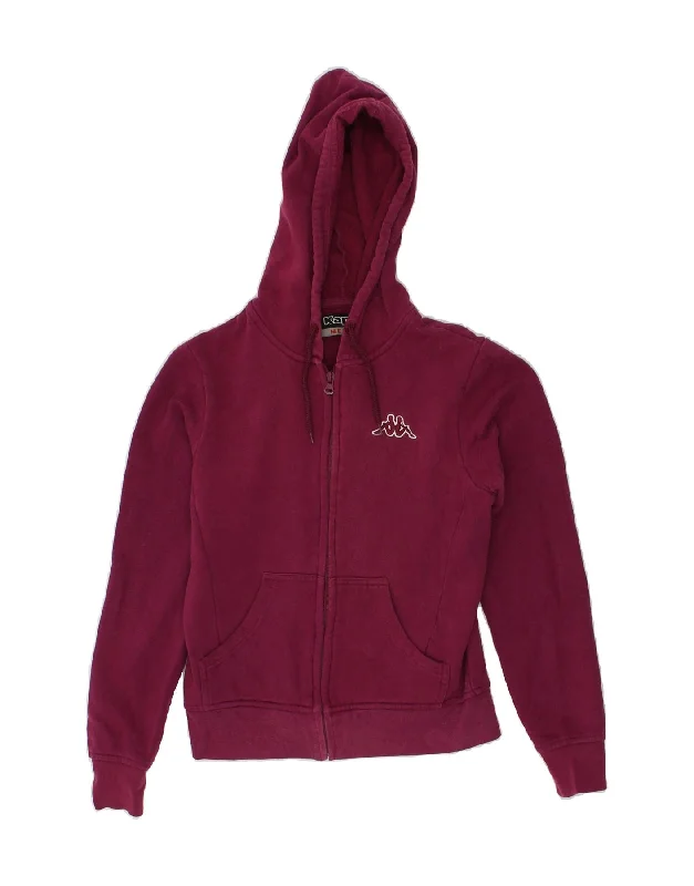 men's warm knit sweaters -KAPPA Girls Graphic Zip Hoodie Sweater 7-8 Years Medium Burgundy Cotton