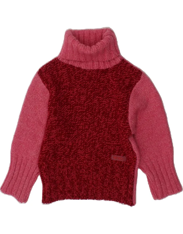 men's cashmere blend sweaters -KENZO Girls Roll Neck Jumper Sweater 2-3 Years Pink Colourblock Wool