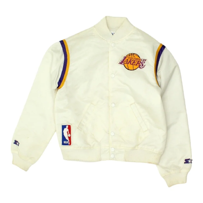 men's tailored jackets -LA Lakers Starter Boys White Varsity Jacket | Vintage NBA Basketball Sportswear