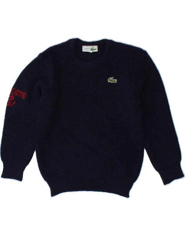 men's cozy knit sweaters -LACOSTE Boys Crew Neck Jumper Sweater 7-8 Years Navy Blue Wool