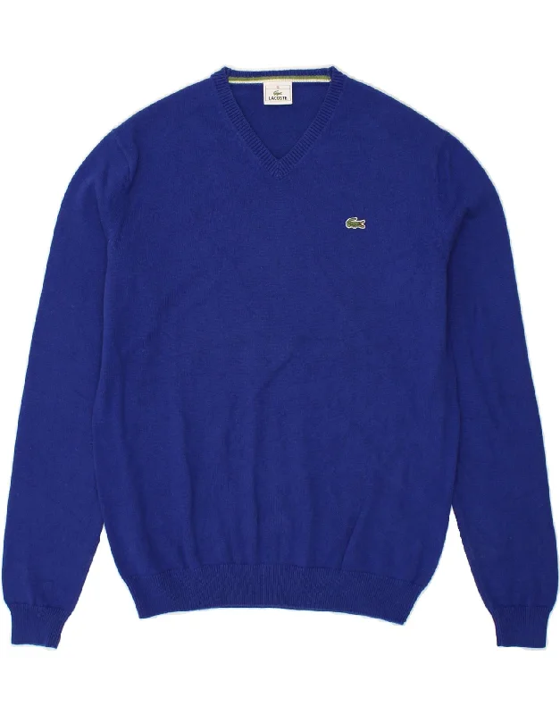 men's high-neck sweaters -LACOSTE Boys V-Neck Jumper Sweater 15-16 Years Navy Blue Cotton