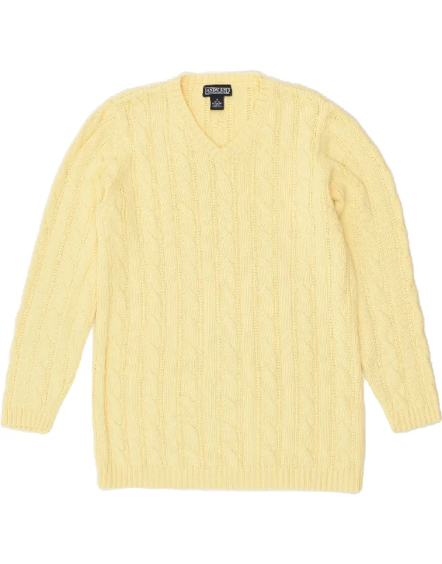 men's thermal sweaters -LANDS END Girls V-Neck Jumper Sweater 10-11 Years Medium Yellow Cotton