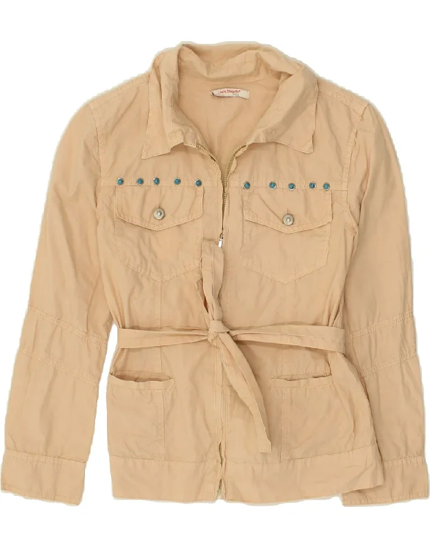 men's winter jackets -LAURA BIAGIOTTI Girls Graphic Utility Jacket 9-10 Years Beige Cotton