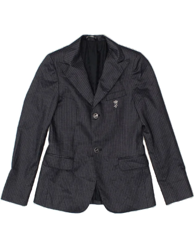 men's classic jackets -LES COPAINS Boys 2 Button Blazer Jacket 10-11 Years Navy Blue Striped