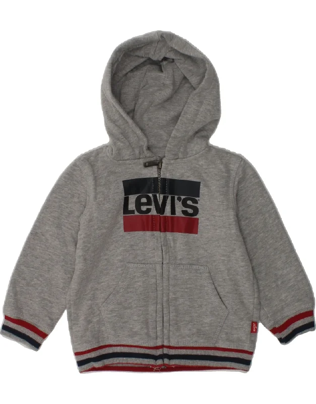 men's warm sweaters for winter -LEVI'S Baby Boys Graphic Zip Hoodie Sweater 12-18 Months Grey Cotton