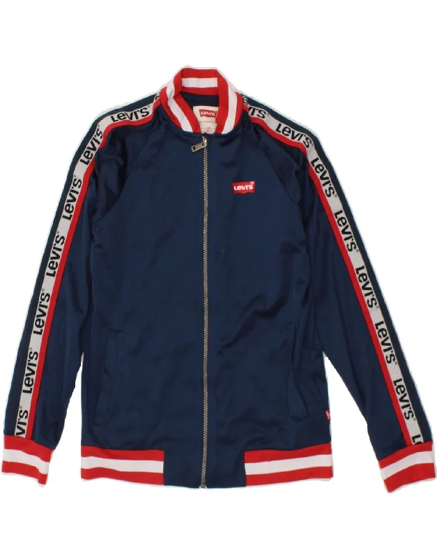 men's quilted winter jackets -LEVI'S Boys Graphic Tracksuit Top Jacket 13-14 Years Navy Blue Colourblock