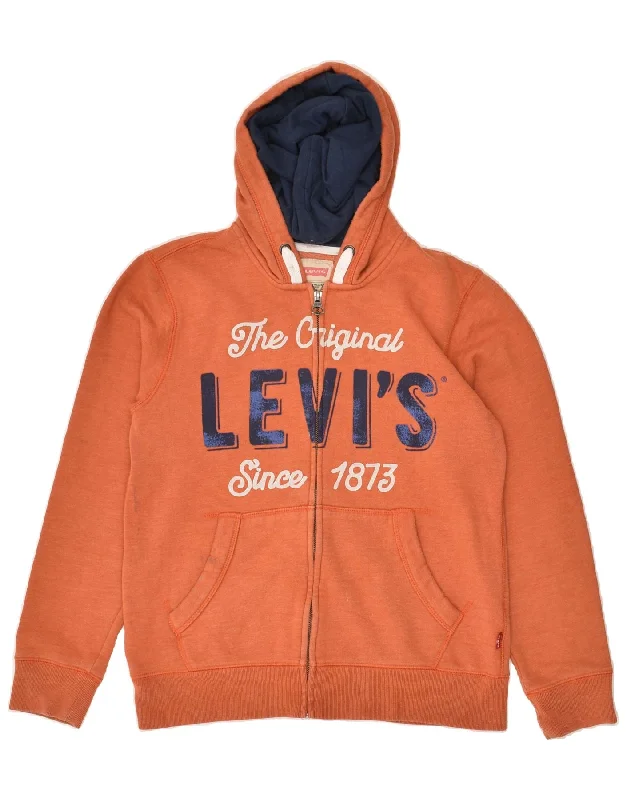 men's luxury sweaters -LEVI'S Boys Graphic Zip Hoodie Sweater 13-14 Years Brown Cotton