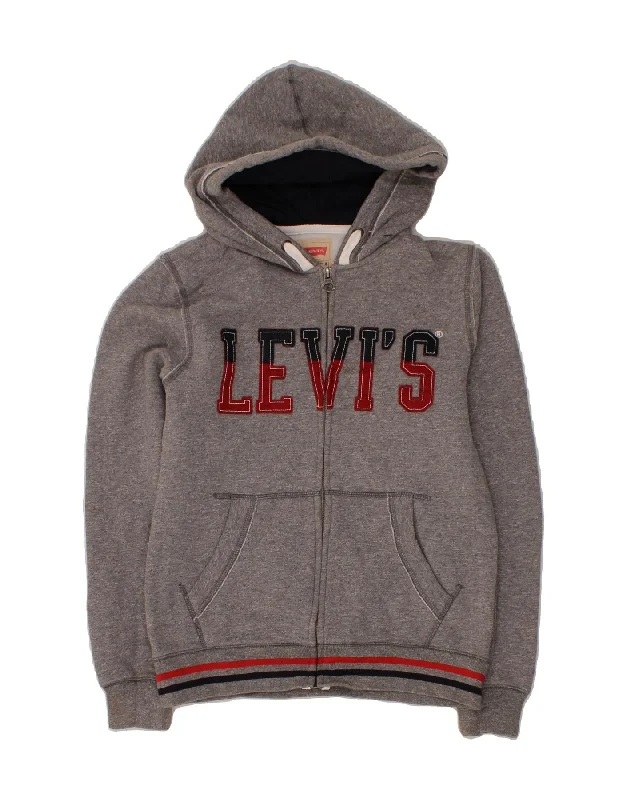 men's everyday knit sweaters -LEVI'S Boys Graphic Zip Hoodie Sweater 13-14 Years Grey Cotton