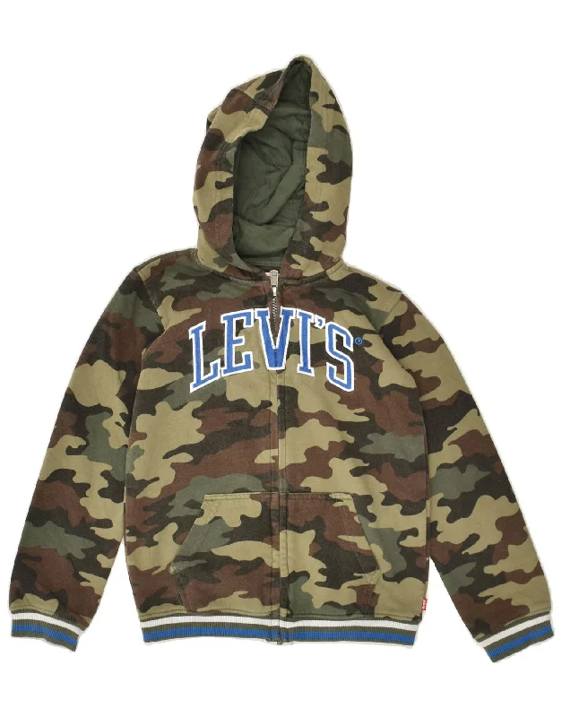 men's wool sweaters -LEVI'S Boys Graphic Zip Hoodie Sweater 7-8 Years Khaki Camouflage