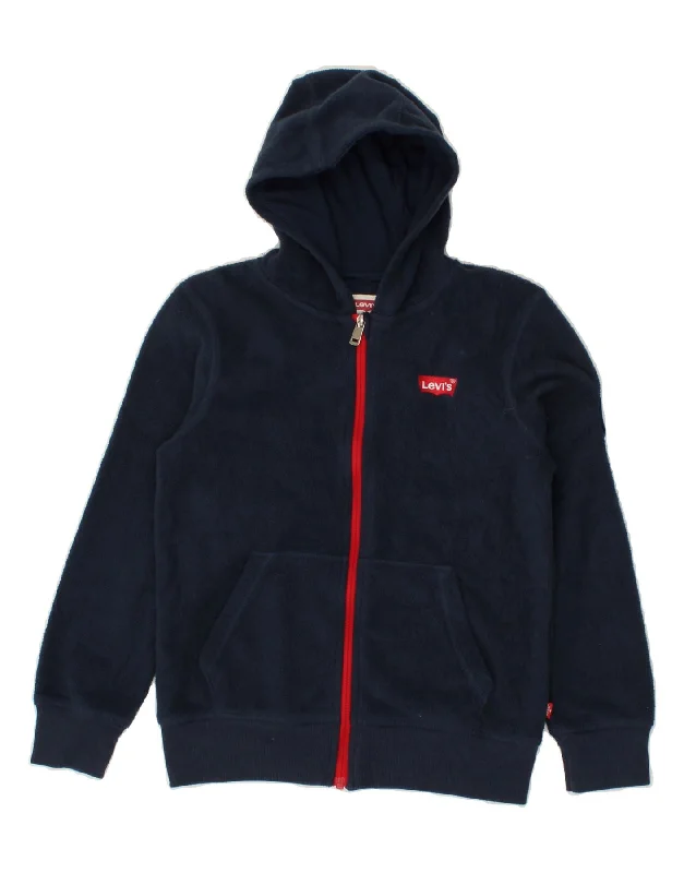 men's multi-pocket jackets -LEVI'S Boys Hooded Fleece Jacket 9-10 Years Navy Blue