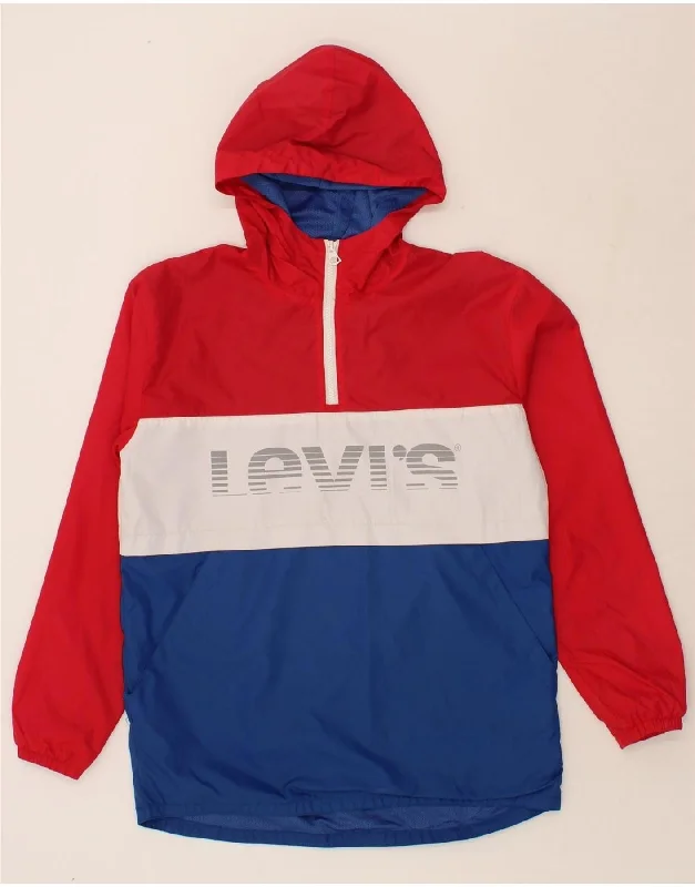 men's zippered jacket styles -LEVI'S Boys Hooded Pullover Rain Jacket 15-16 Years Red Colourblock