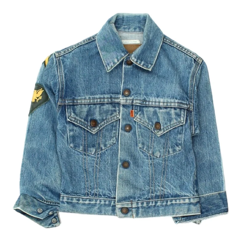 men's fleece-lined jackets -Levi's Embroidered Patches Girls Blue Denim Jean Jacket | Vintage Kids Designer