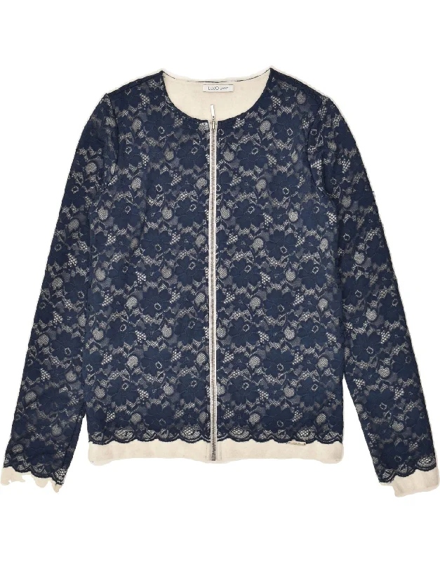 men's soft knit sweaters -LIU JO Girls Cardigan Sweater 15-16 Years Navy Blue Floral Cotton