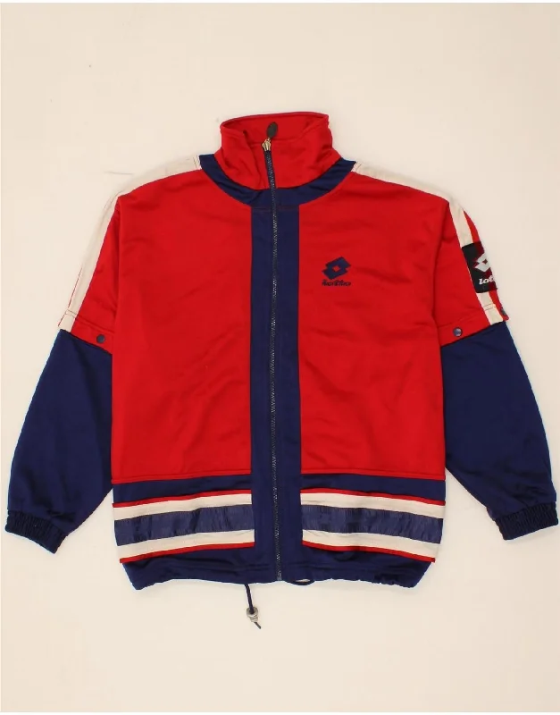 men's softshell jackets -LOTTO Boys Graphic Tracksuit Top Jacket 13-14 Years 2XL Red Colourblock