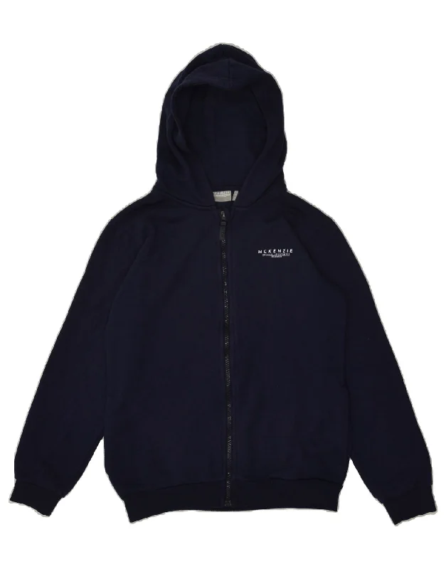 men's fitted sweaters -MCKENZIE Boys Zip Hoodie Sweater 13-14 Years Navy Blue Cotton