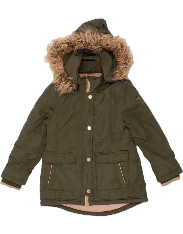 men's classic jackets -MICHAEL KORS Girls Hooded Parka Jacket 5-6 Years Khaki Polyester