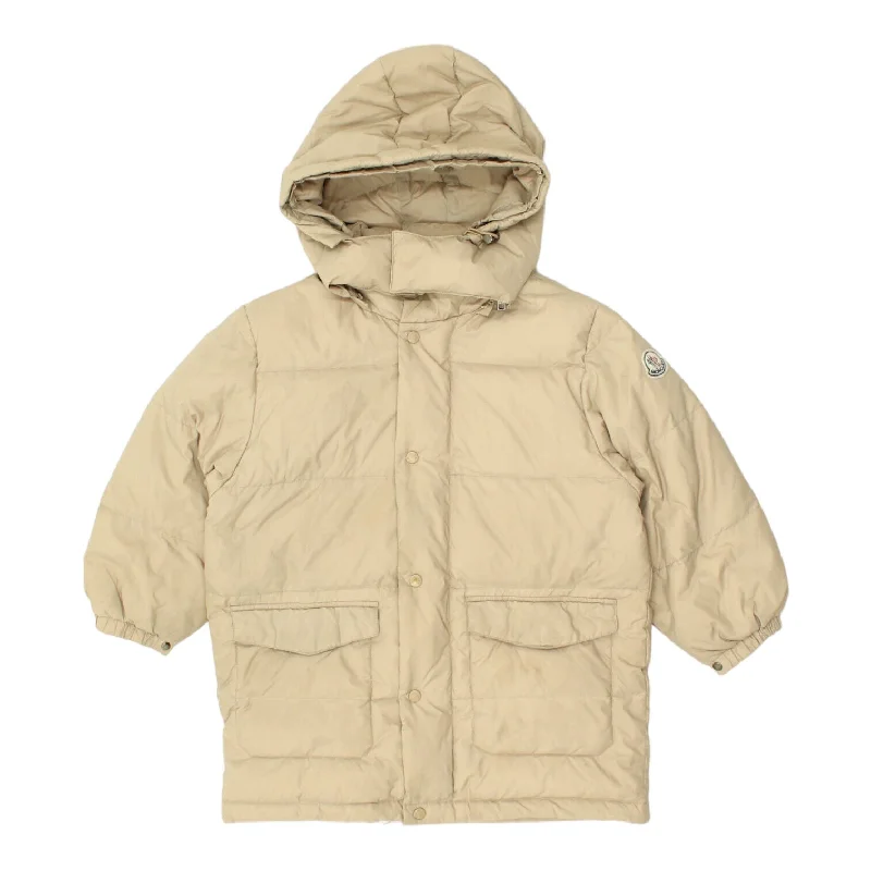 men's tailored wool jackets -Moncler Boys Beige Padded Hooded Jacket | Vintage High End Designer Coat Kids