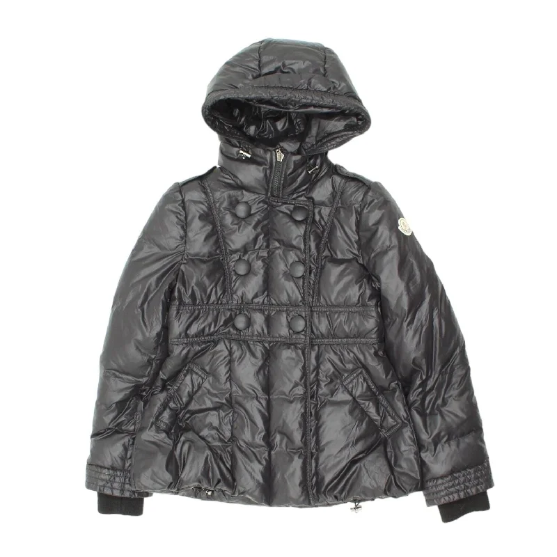 men's outdoor adventure jackets -Moncler Girls Black Nylon Padded Hooded Jacket | Vintage High End Designer VTG