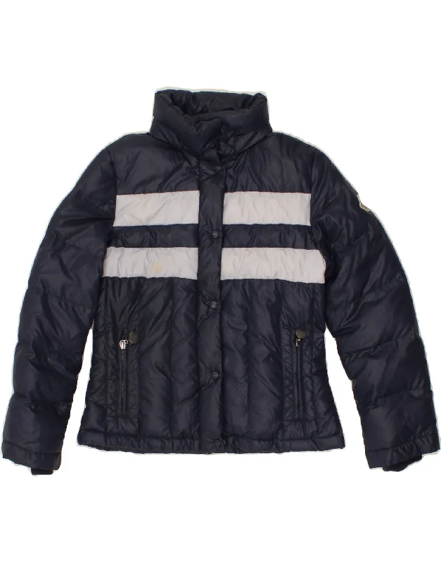 men's long jackets -MONCLER Girls Padded Jacket 9-10 Years Navy Blue Striped Nylon