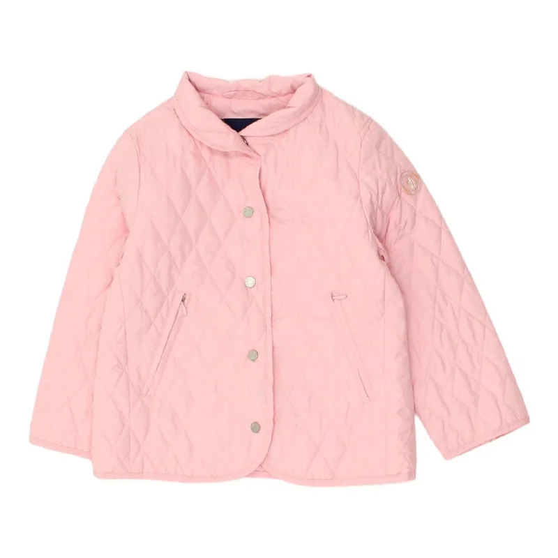 men's chic winter jackets -Moncler Girls Pink Quilted Jacket | Vintage High End Luxury Kids Designer VTG