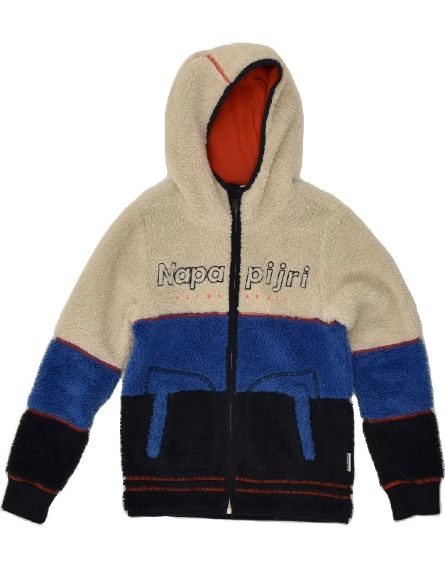 men's outdoor hiking jackets -NAPAPIJRI Boys Graphic Hooded Fleece Jacket 9-10 Years Navy Blue