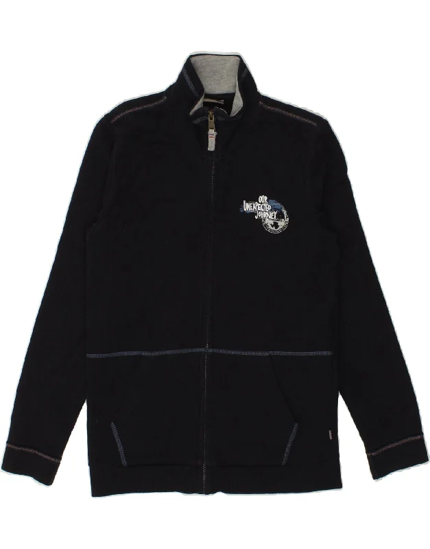 men's sports jackets -NAPAPIJRI Boys Graphic Tracksuit Top Jacket 12-13 Years Navy Blue Cotton