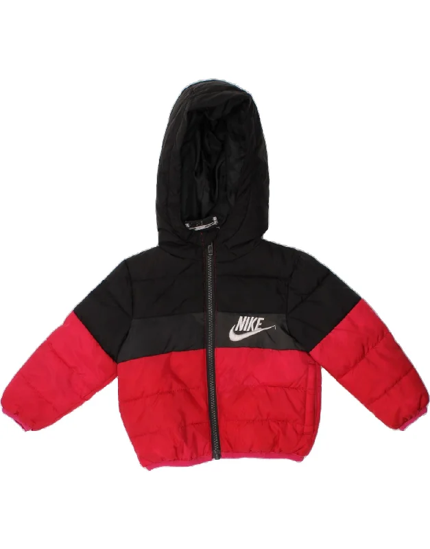 men's full zip jackets -NIKE Baby Boys Graphic Hooded Padded Jacket 9-12 Months Red Colourblock