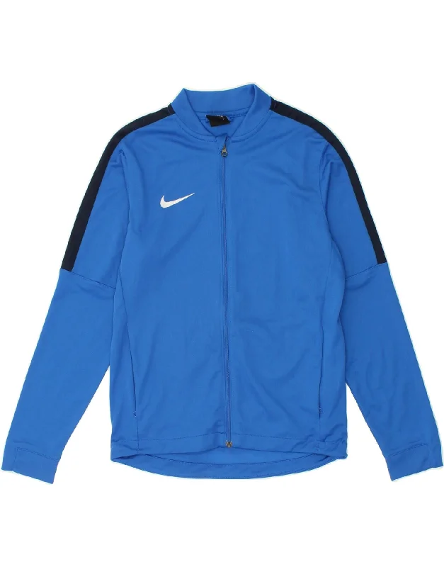 men's varsity jackets -NIKE Boys Dri Fit Graphic Tracksuit Top Jacket 12-13 Years Large Blue