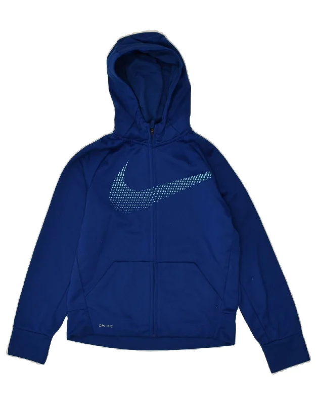 men's everyday knit sweaters -NIKE Boys Dri Fit Graphic Zip Hoodie Sweater 13-14 Years Medium Blue