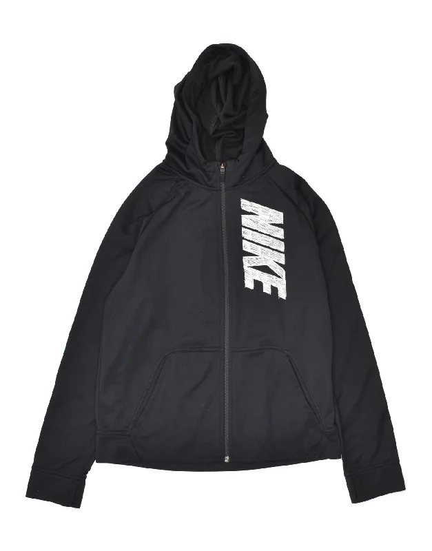 men's slim-fit sweaters -NIKE Boys Dri Fit Graphic Zip Hoodie Sweater 13-14 Years XL Black