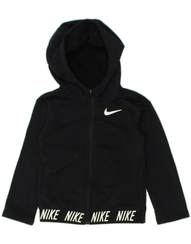 men's breathable cotton sweaters -NIKE Boys Dri Fit Graphic Zip Hoodie Sweater 6-7 Years XS  Black Polyester