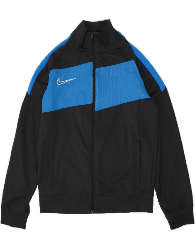 men's hooded jackets -NIKE Boys Dri Fit Tracksuit Top Jacket 10-11 Years Medium Grey Colourblock