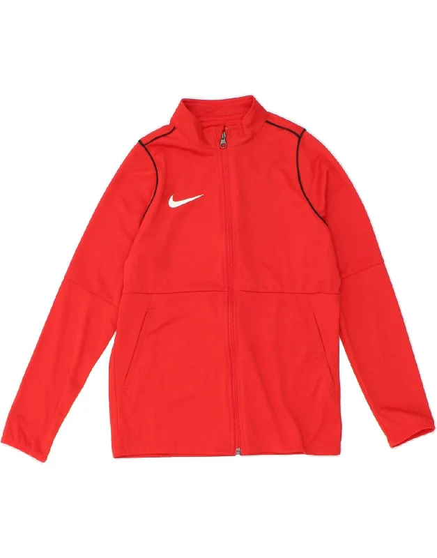 men's versatile jackets -NIKE Boys Dri Fit Tracksuit Top Jacket 10-11 Years Medium Red Polyester