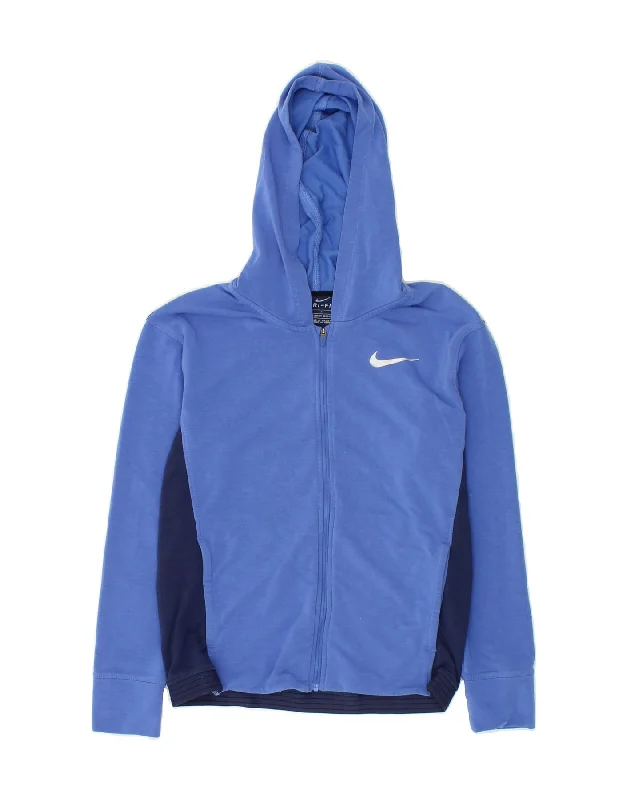 men's sweater for cold weather -NIKE Boys Dri Fit Zip Hoodie Sweater 12-13 Years Large Blue Colourblock