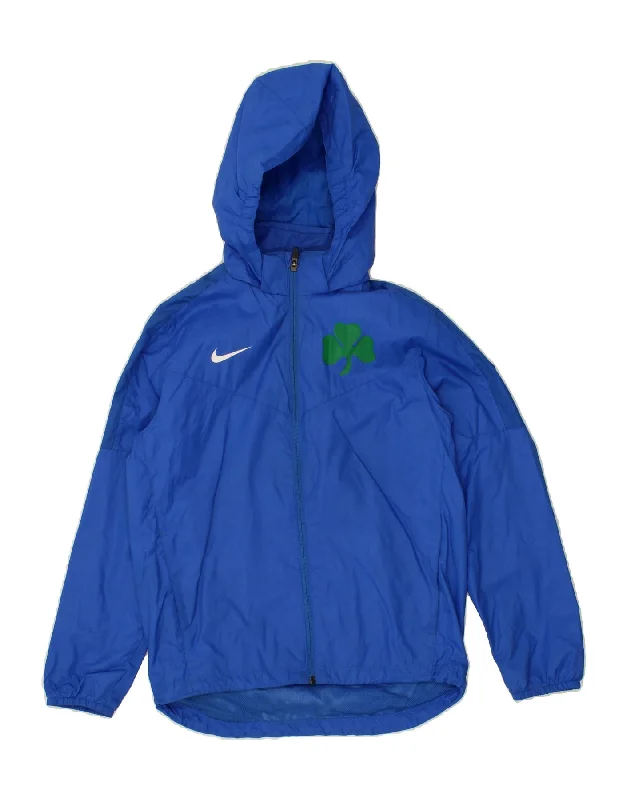 men's insulated rain jackets -NIKE Boys Graphic Hooded Rain Jacket 10-11 Years Medium Blue Polyamide