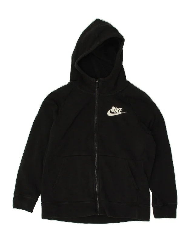 men's versatile sweaters -NIKE Boys Graphic Standard Fit Zip Hoodie Sweater 10-11 Years Medium Black