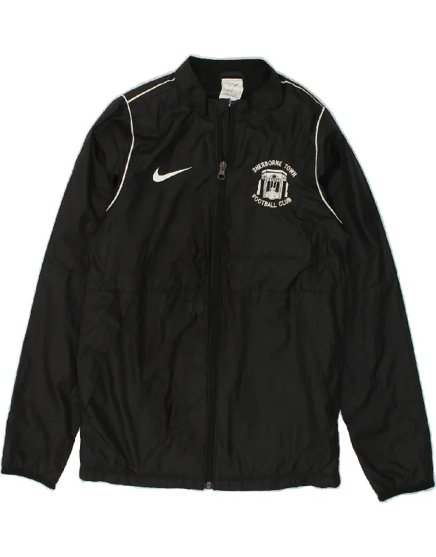 men's outdoor hiking jackets -NIKE Boys Graphic Tracksuit Top Jacket 12-13 Years Large Black Polyester