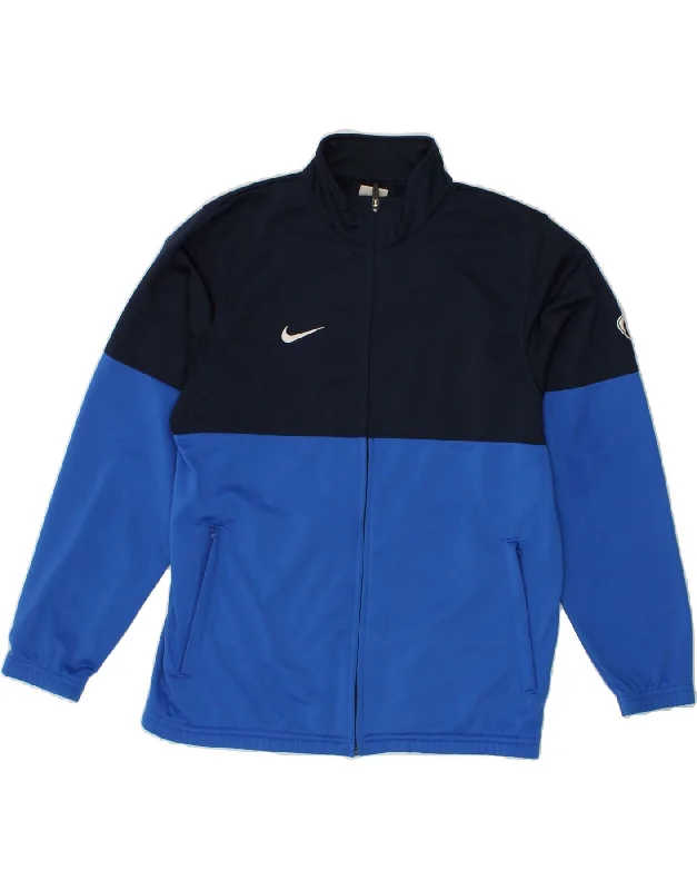 men's leather biker jackets -NIKE Boys Graphic Tracksuit Top Jacket 12-13 Years Large Blue Colourblock