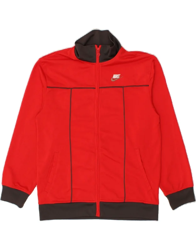 men's trendy jackets for winter -NIKE Boys Graphic Tracksuit Top Jacket 12-13 Years Large Red Colourblock