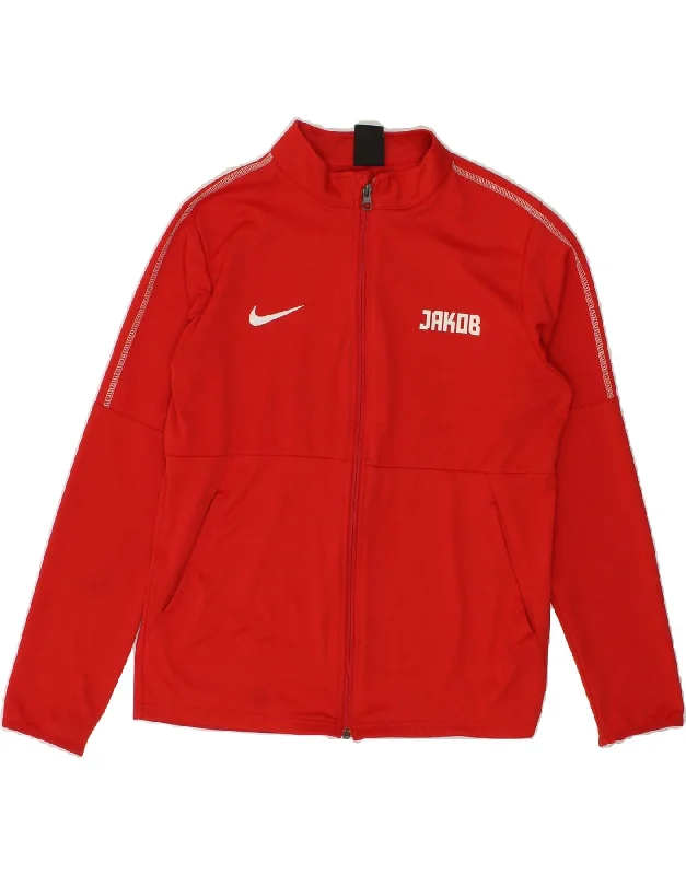 men's leather biker jackets -NIKE Boys Graphic Tracksuit Top Jacket 13-14 Years XL Red Polyester