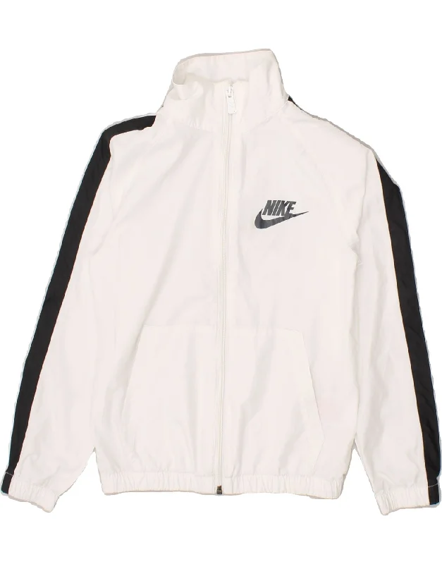 men's insulated rain jackets -NIKE Boys Graphic Tracksuit Top Jacket 8-9 Years Small White Colourblock