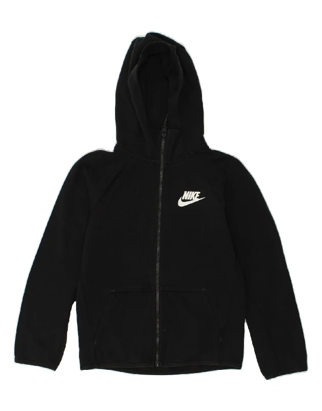 men's luxurious sweaters -NIKE Boys Graphic Zip Hoodie Sweater 10-11 Years Medium Black Cotton