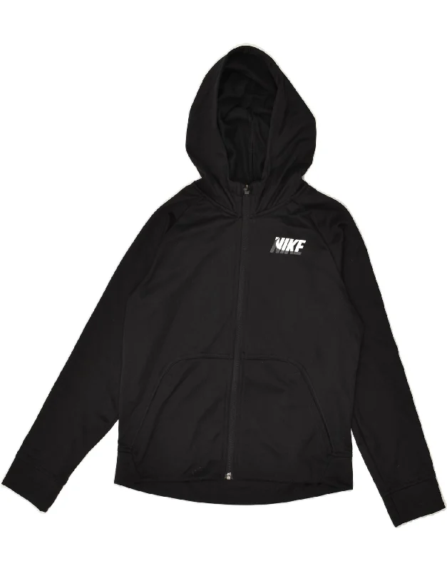 men's outdoor wool sweaters -NIKE Boys Graphic Zip Hoodie Sweater 10-11 Years Medium Black Polyester