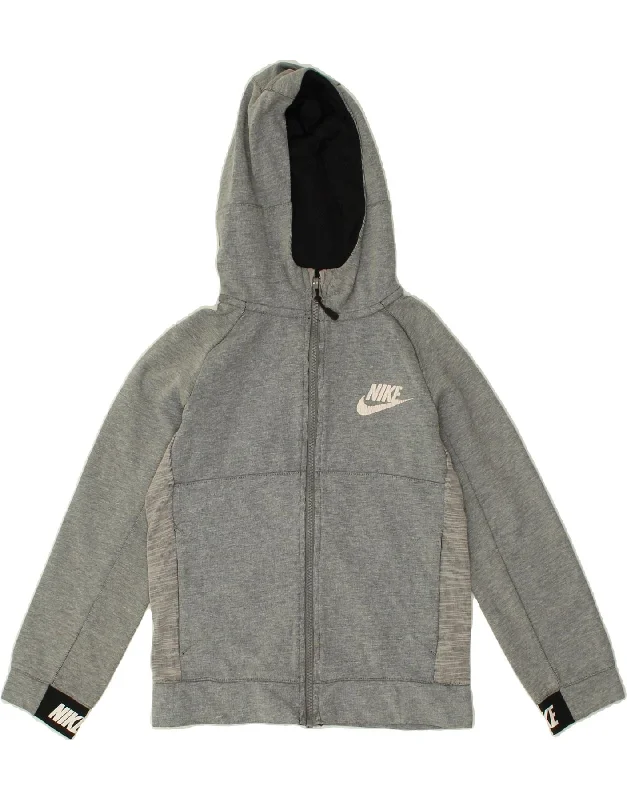 men's versatile sweaters -NIKE Boys Graphic Zip Hoodie Sweater 10-11 Years Medium Grey